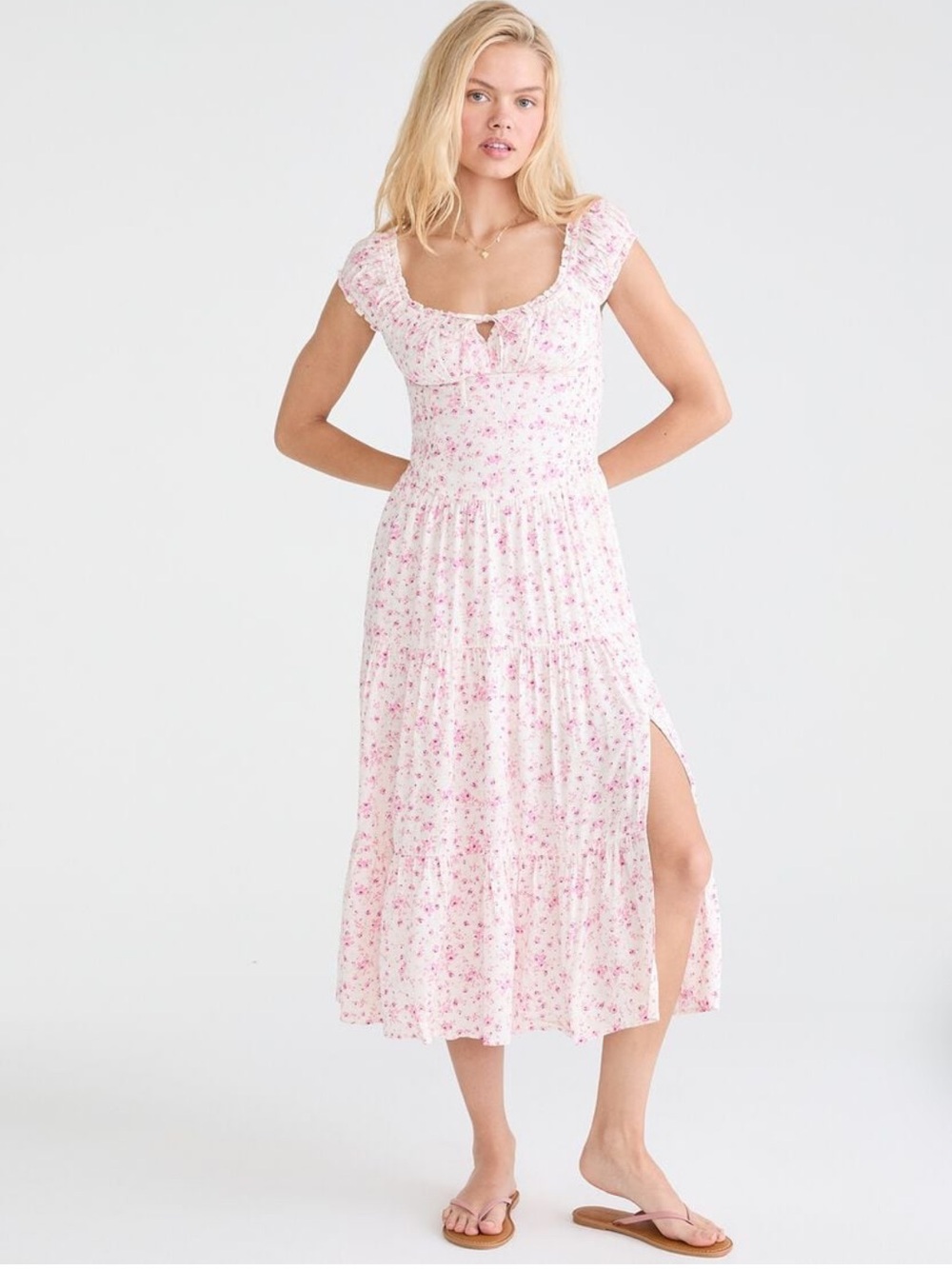 Aeropostale Floral Square-Neck Tiered Midi Dress
